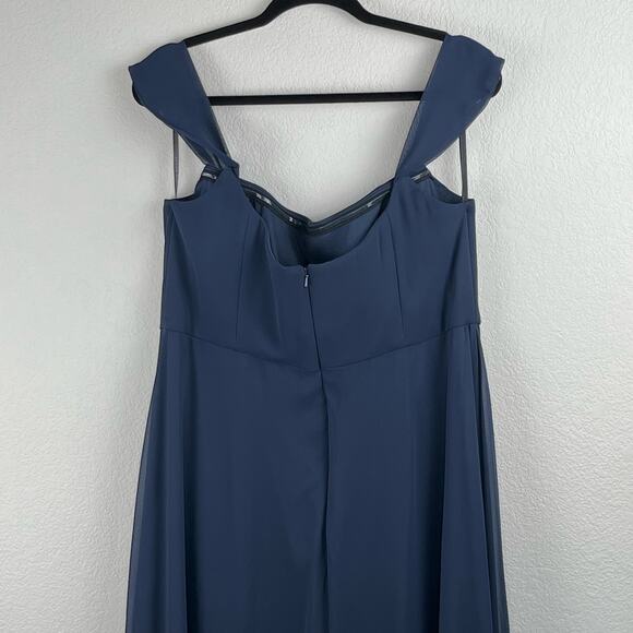 After Six Chiffon Midnight Blue Off-The-Shoulder Basque Neck Maxi Dress 4 NWOT - Picture 11 of 14